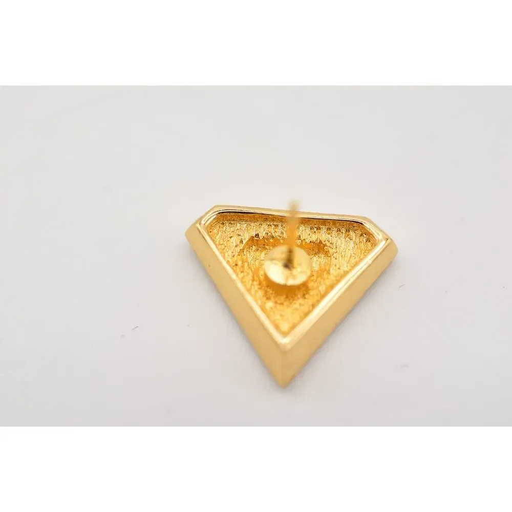 Vintage Triangle Earrings Black Enamel Pave Rhinestone Crystal Stud Gold 80s 9L